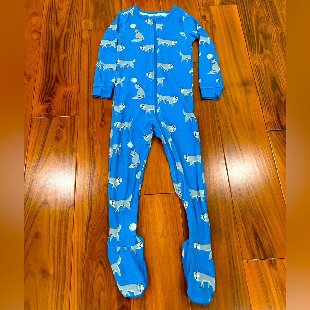 Wolf print Night Night Footed Pajamas in blue by Tea Collection